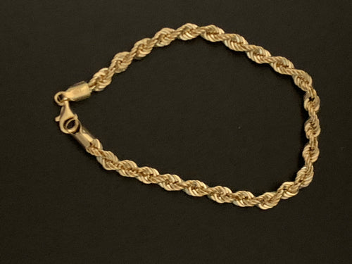 New Real 18K Saudi Gold Rope Chain Bracelet Size 7