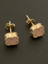 Load image into Gallery viewer, 18K Gold Light Pink Mother of Pearl Four Leaf Clover Stud Earrings - Rafant
