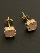 Load image into Gallery viewer, 18K Gold Light Pink Mother of Pearl Four Leaf Clover Stud Earrings - Rafant
