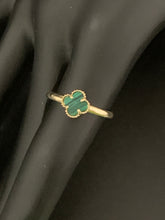 Load image into Gallery viewer, New Real Fine 18K Japan Gold Green Malachite Four Clover Leaf Flower Ring Size 6.5 - Rafant
