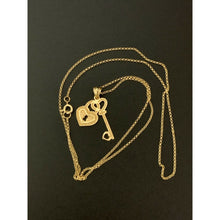 Load image into Gallery viewer, 18K Saudi Gold Necklace 17.75&quot; Rolo Link Chain w/Heart Key Pendants Item 381 - Rafant
