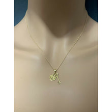 Load image into Gallery viewer, 18K Saudi Gold Necklace 17.75&quot; Rolo Link Chain w/Heart Key Pendants Item 381 - Rafant
