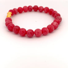 Load image into Gallery viewer, 24K Gold Piyao Pixiu Lucky Charm Bracelet Pink Agate Gemstones 8mm - Rafant
