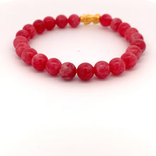Load image into Gallery viewer, 24K Gold Piyao Pixiu Lucky Charm Bracelet Pink Agate Gemstones 8mm - Rafant
