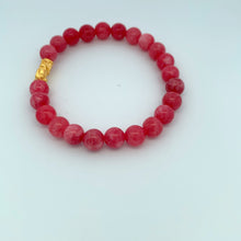 Load image into Gallery viewer, 24K Gold Piyao Pixiu Lucky Charm Bracelet Pink Agate Gemstones 8mm - Rafant
