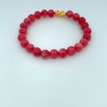 Load image into Gallery viewer, 24K Gold Piyao Pixiu Lucky Charm Bracelet Pink Agate Gemstones 8mm - Rafant
