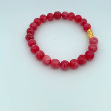 Load image into Gallery viewer, 24K Gold Piyao Pixiu Lucky Charm Bracelet Pink Agate Gemstones 8mm - Rafant
