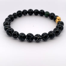 Load image into Gallery viewer, 24K Gold Money Bag Lucky Charm Bracelet Gemstones Natural Black Carved Jade 7-8mm - Rafant
