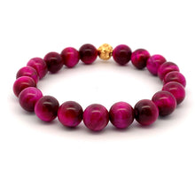 Load image into Gallery viewer, 18K Gold Money Coin Ball Lucky Charm Bracelet Gemstones Pink Tiger's Eye - Rafant
