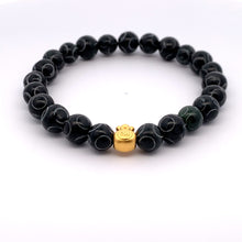 Load image into Gallery viewer, 24K Gold Money Bag Lucky Charm Bracelet Gemstones Natural Black Carved Jade 7-8mm - Rafant
