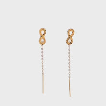 Load and play video in Gallery viewer, 18K Yellow Gold Earrings Threader Drop Infinity Tiny 0.28 grams
