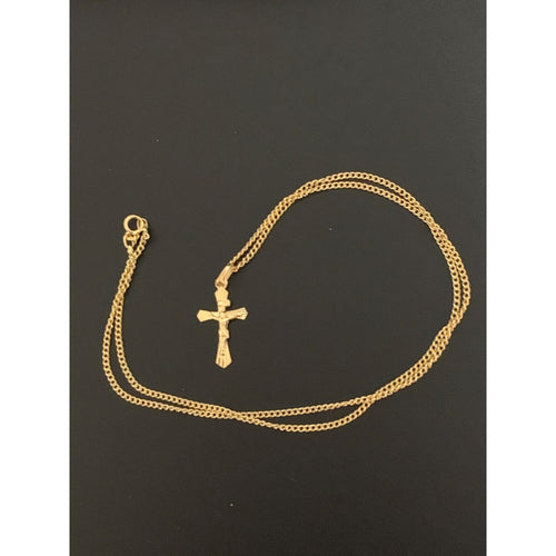 18K Gold Necklace Chain 17.75 inches with Cross Jesus Christ Pendant 2.04 grams - Rafant