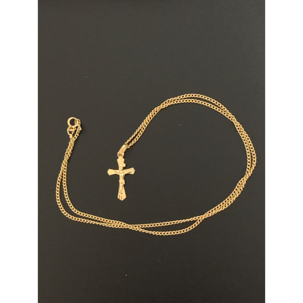 18K Gold Necklace Chain 17.75 inches with Cross Jesus Christ Pendant 2.04 grams - Rafant
