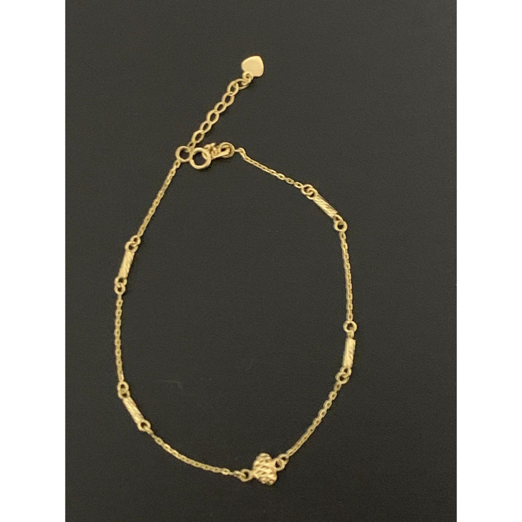18K Gold Bracelet Heart Bar Charms 7.25 inches 1.92 grams - Rafant