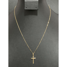 Load image into Gallery viewer, 18K Saudi Gold Necklace Box Chain 17.75&quot; with Cross Pendant 1.41 grams - Rafant
