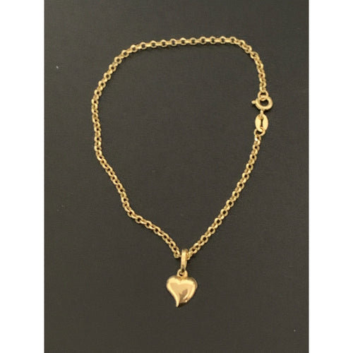 18K Gold Bracelet Rolo Chain 7.25 inches with Heart Charm 1.45 grams - Rafant