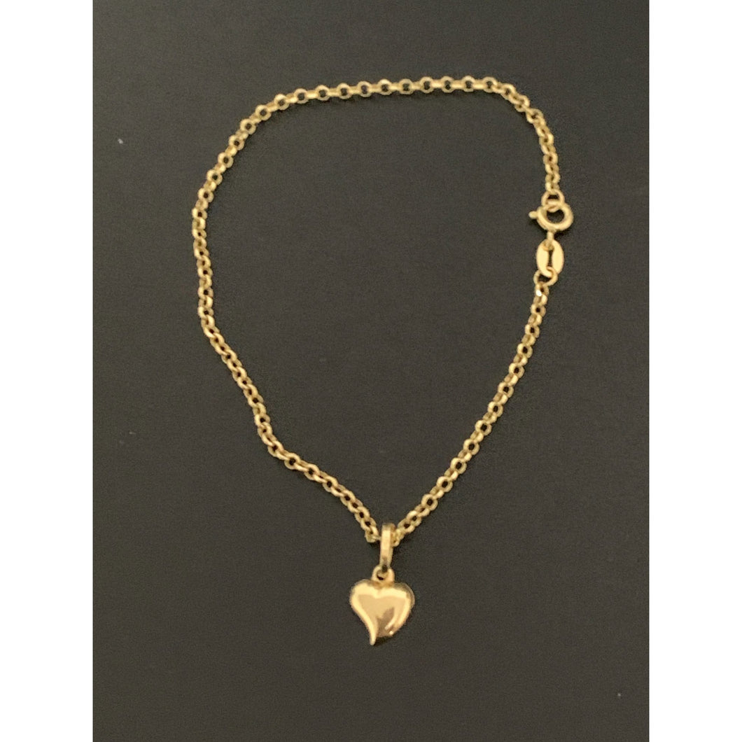18K Gold Bracelet Rolo Chain 7.25 inches with Heart Charm 1.45 grams - Rafant