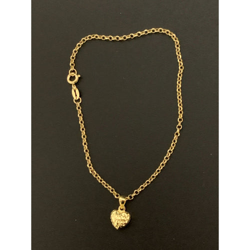 18K Gold Bracelet Rolo Chain 7.5 inches with Puffed Heart Charm 1.51 grams - Rafant