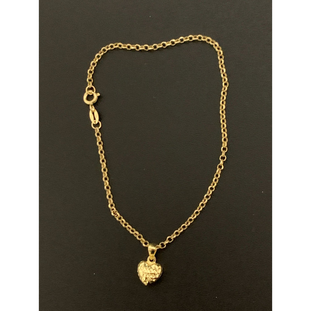 18K Gold Bracelet Rolo Chain 7.5 inches with Puffed Heart Charm 1.51 grams - Rafant