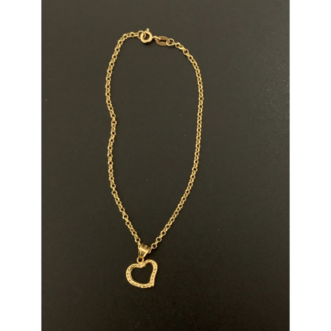 18K Gold Bracelet Rolo Chain with Open Heart Charm 8 inches - Rafant