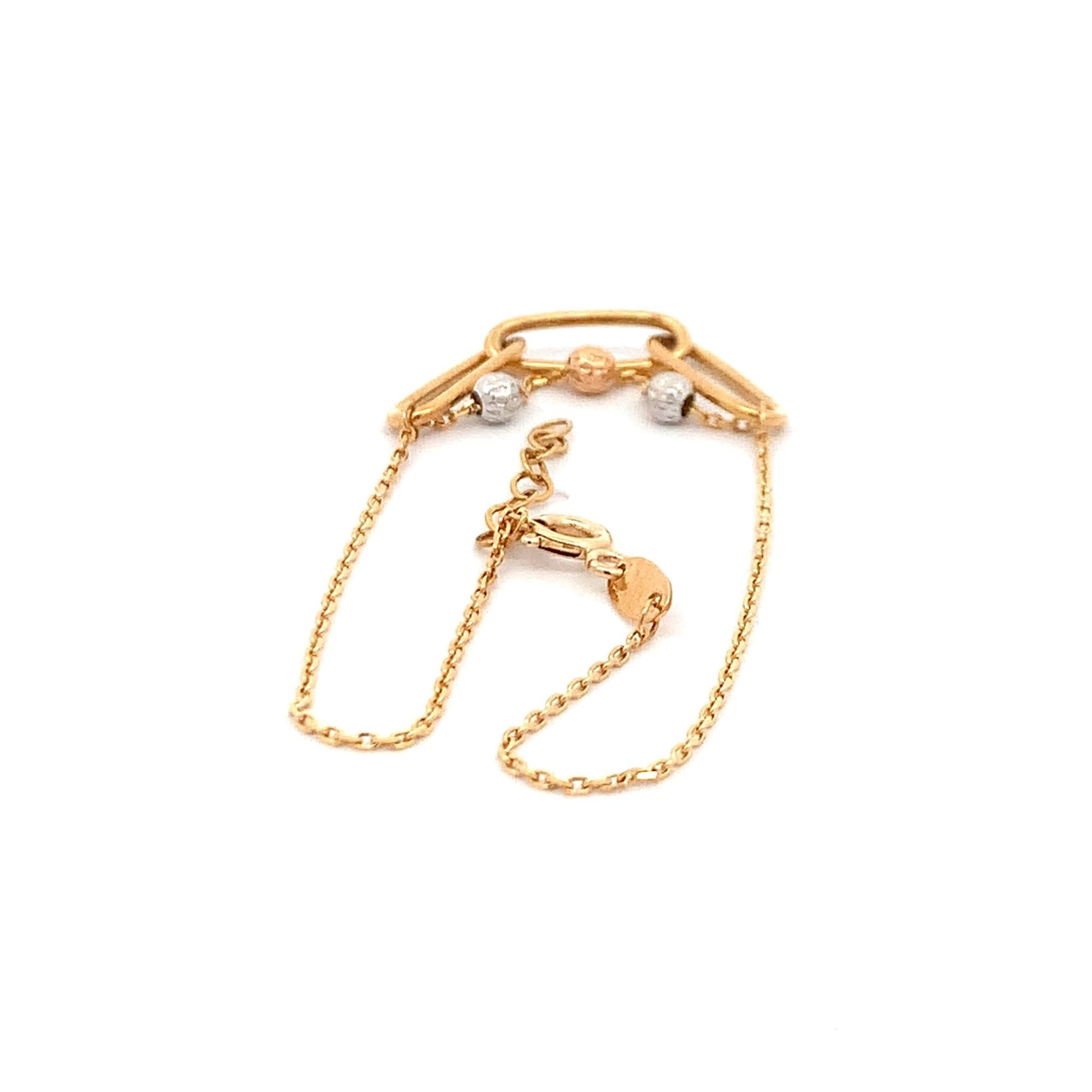 18K Gold Bracelet Cable Chain White Rose Yellow Gold Beads S 6.5 inches 0.5" extension 2.39 grams - Rafant