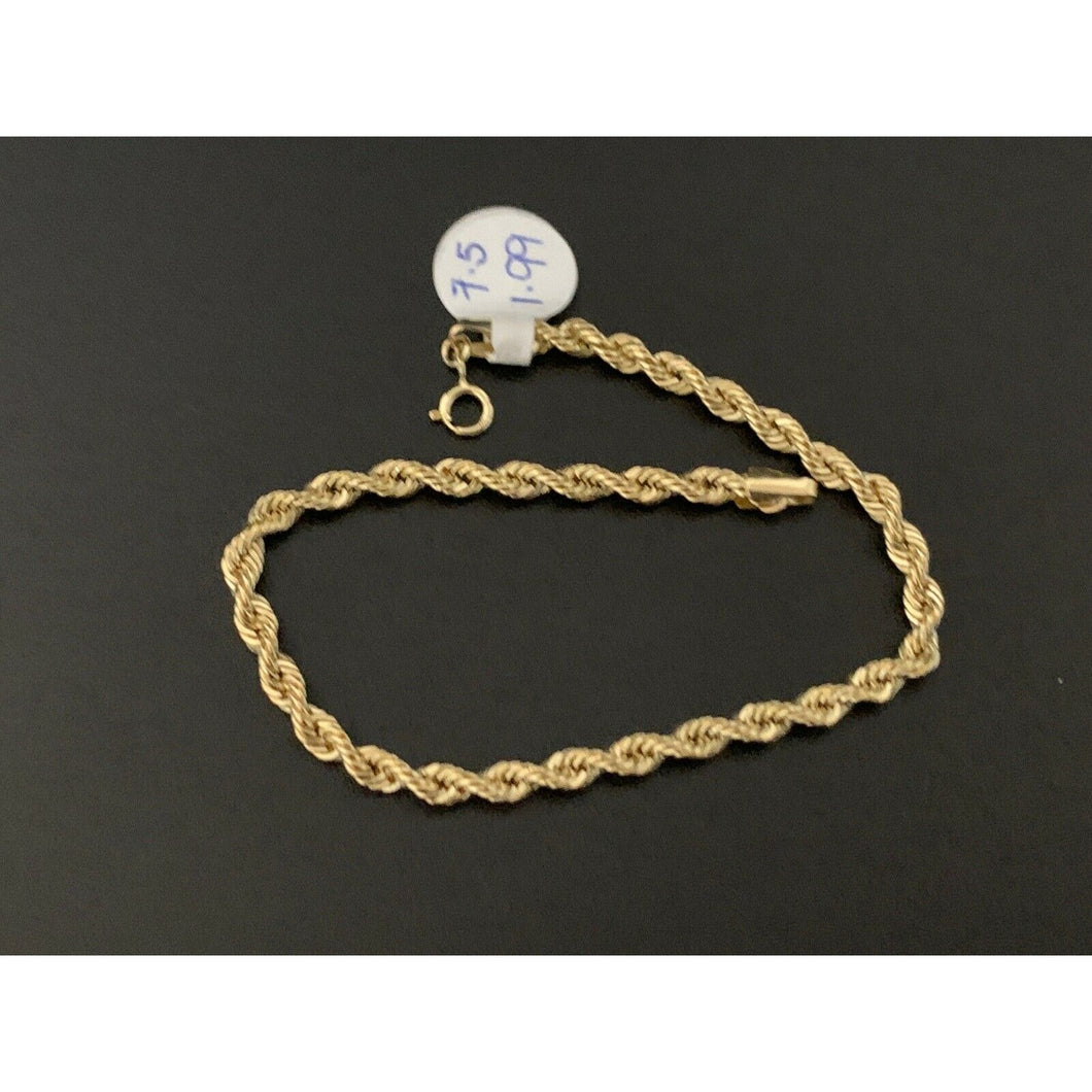 New Real 18K Saudi Gold Rope Chain Bracelet Size 7.5 - Rafant