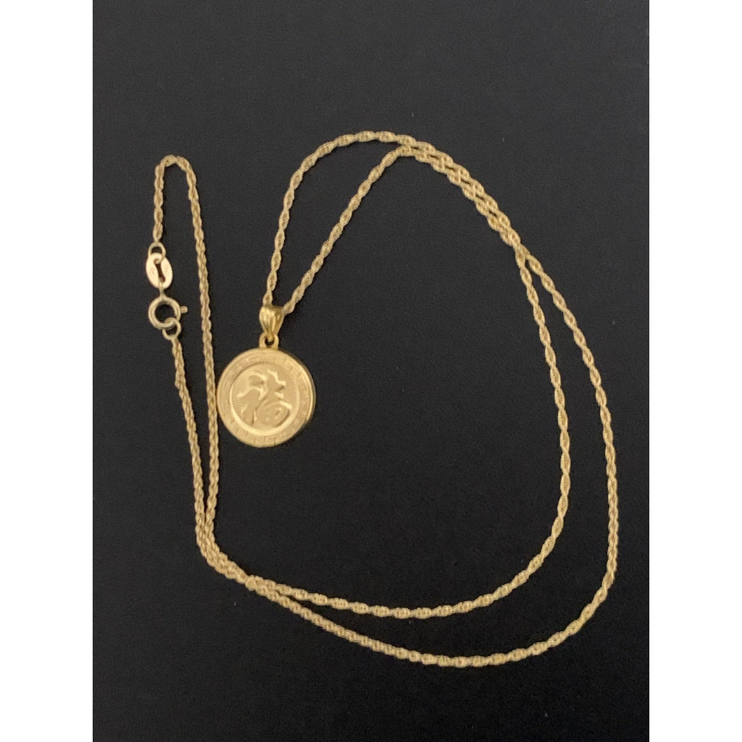 18K Gold Necklace Chain 18 inches with Dragon Round Pendant 1.59 grams - Rafant