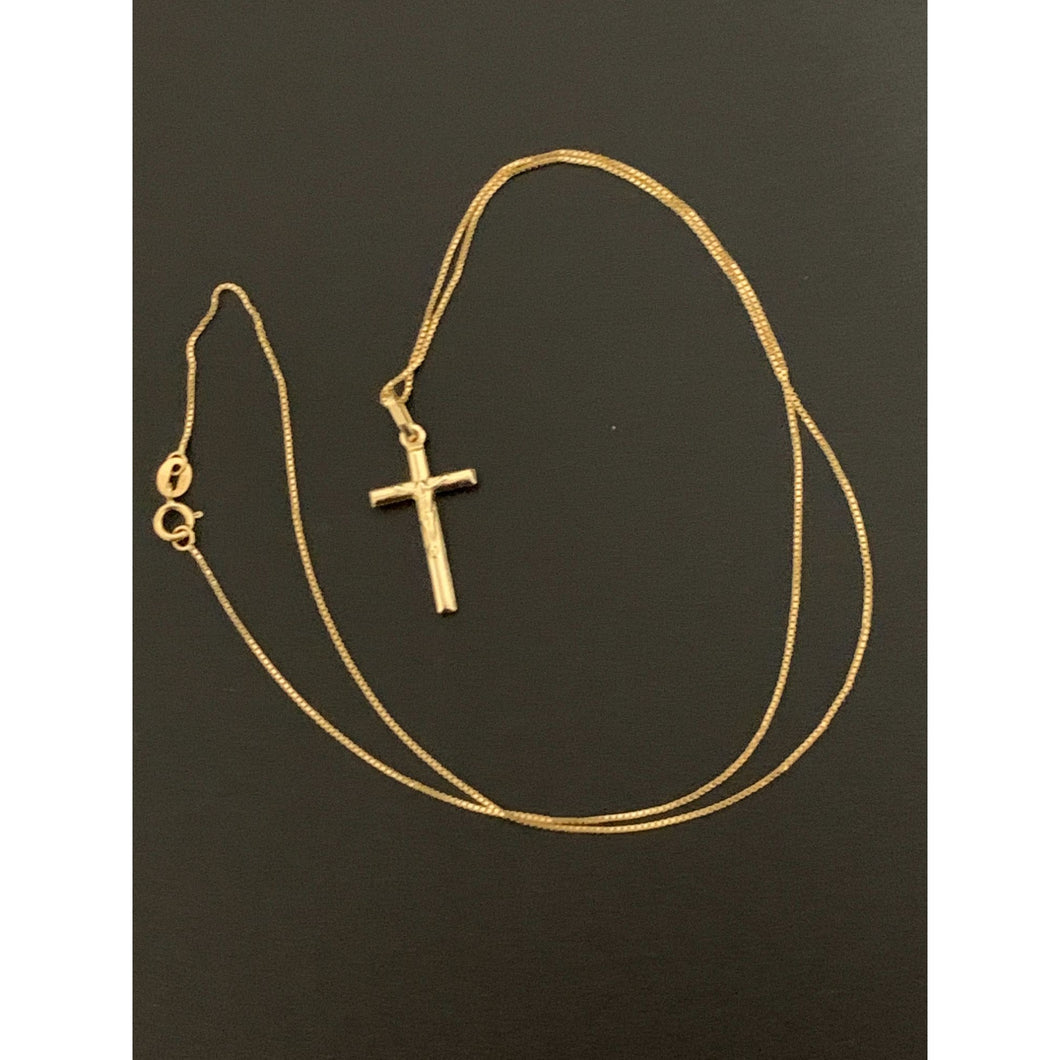 18K Gold Necklace Chain Box 17.50 inches with Cross Pendant 1.91 grams - Rafant
