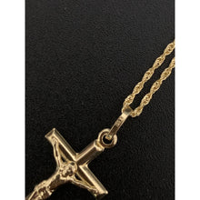 Load image into Gallery viewer, 18K Gold Necklace Chain Rope 17.50 inches with Cross Pendant 1.64 grams with Defects Chain Kinks - Rafant
