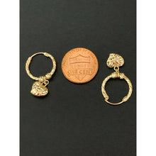 Load image into Gallery viewer, 18K Saudi Gold Hoops with Heart Charm Earrings - Rafant
