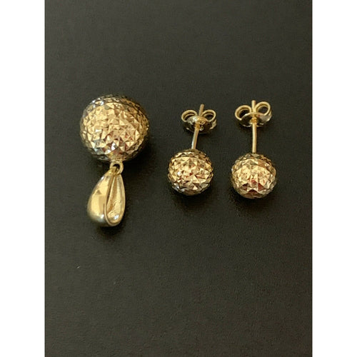 18K Saudi Gold Stud Ball Earrings and Pendant Set - Rafant