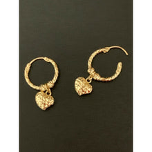 Load image into Gallery viewer, 18K Saudi Gold Hoops with Heart Charm Earrings - Rafant
