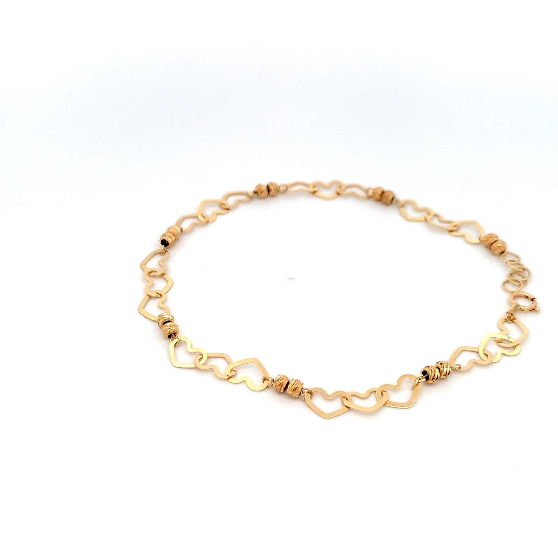 18K Yellow Gold Bracelet Heart Beads 2.46 grams 7.5 inches - Rafant