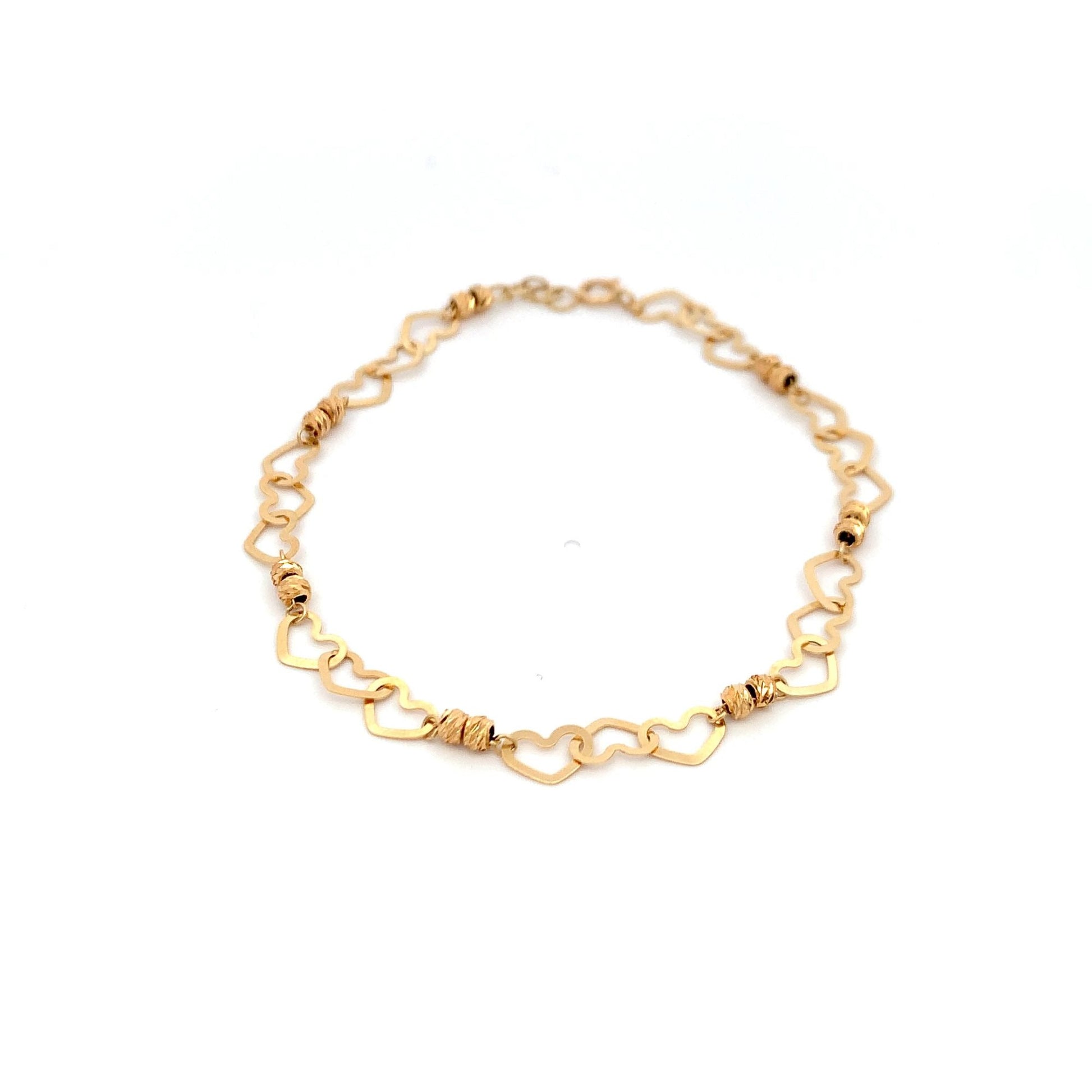 18K Yellow Gold Bracelet Heart Beads 2.46 grams 7.5 inches - Rafant