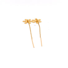 Load image into Gallery viewer, 18K Yellow Gold Earrings Threader Drop Snowflakes 0.33 grams 1.5 inches Very tiny - Rafant
