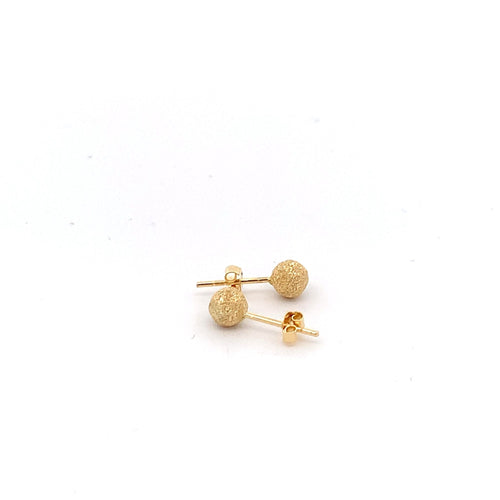 18K Yellow Gold Earrings Stud Ball Frosted 0.72 grams Tiny - Rafant