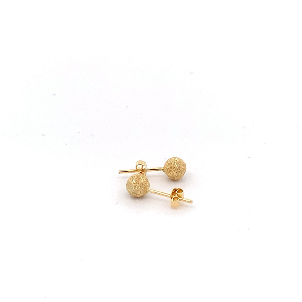 18K Yellow Gold Earrings Stud Ball Frosted 0.72 grams Tiny - Rafant