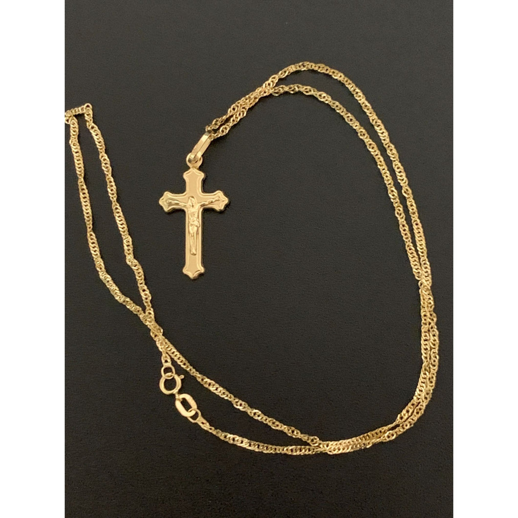 18K Gold Necklace Twist Chain 17.75 inches w/ Cross Pendant 1.85 grams - Rafant