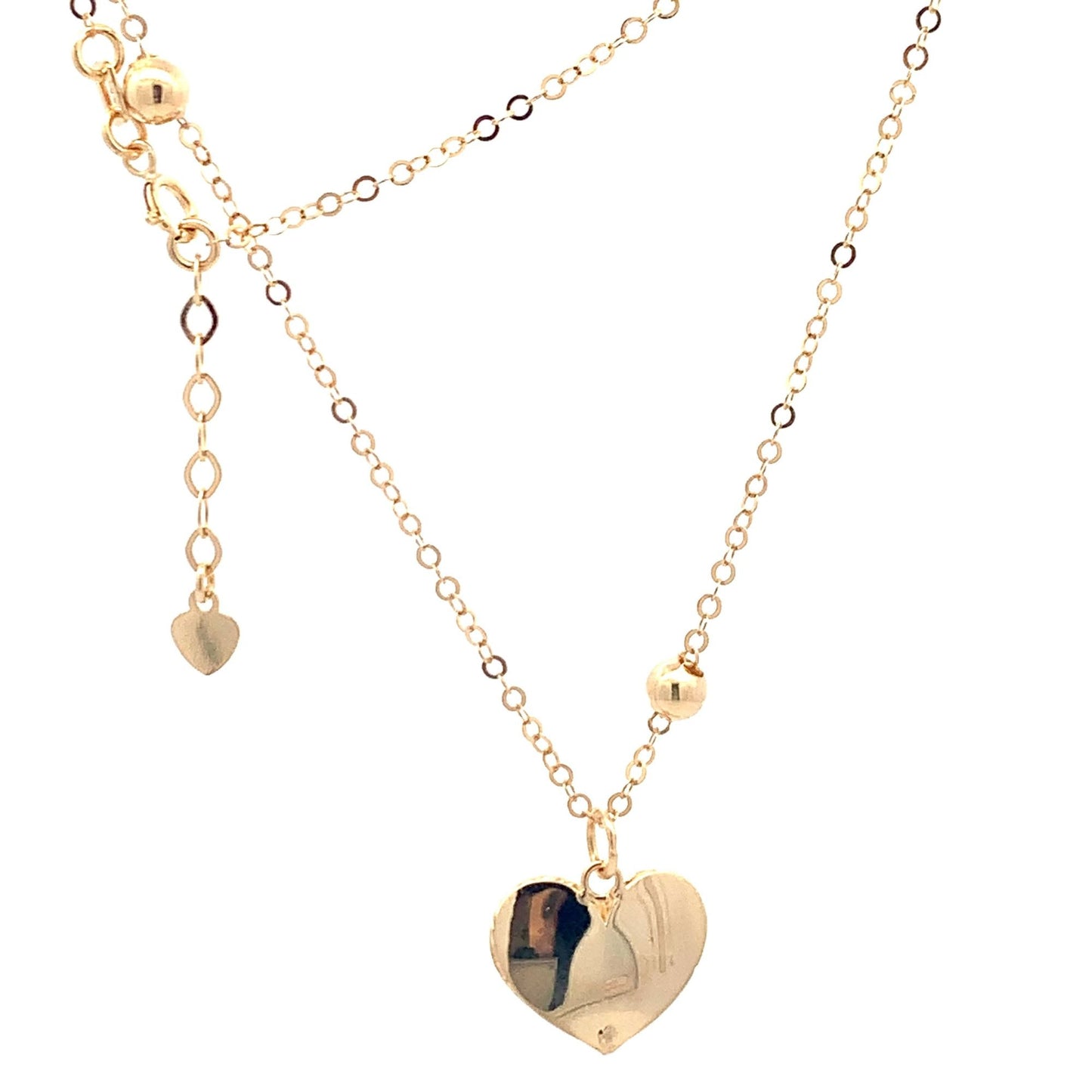 18K Yellow Gold Necklace Chain 16.75 " plus one inch extension Pendant Heart Beads 3.32 grams - Rafant