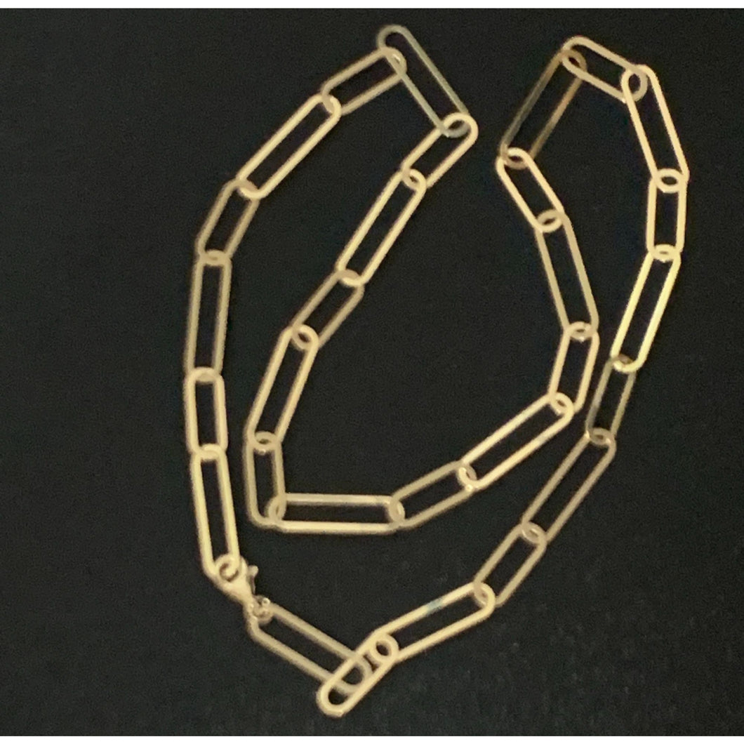 18K Japan Gold Paperclips Necklace Link Chain 17.50