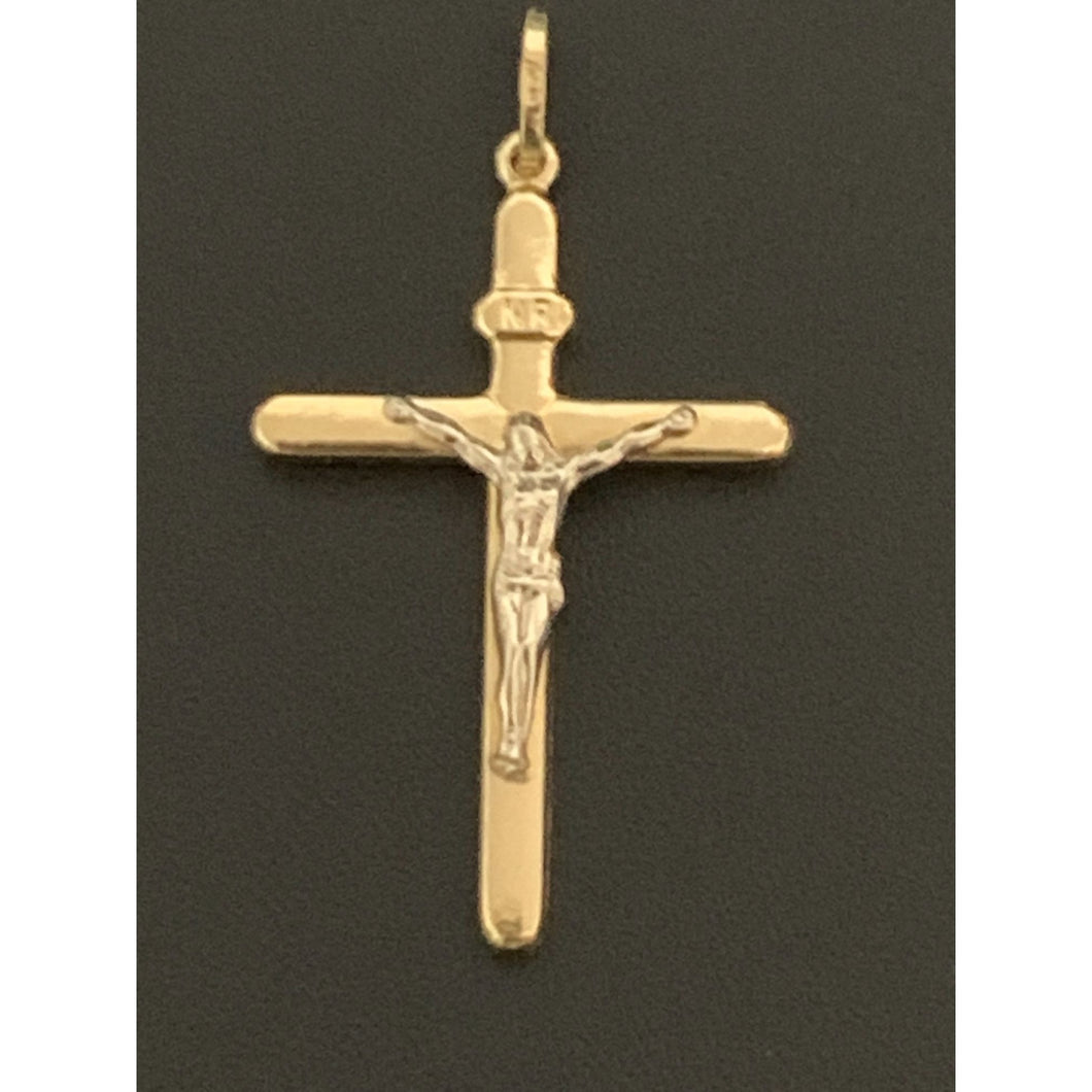 18K Gold Pendant Jesus Christ Cross White Yellow Gold 2.08 grams - Rafant