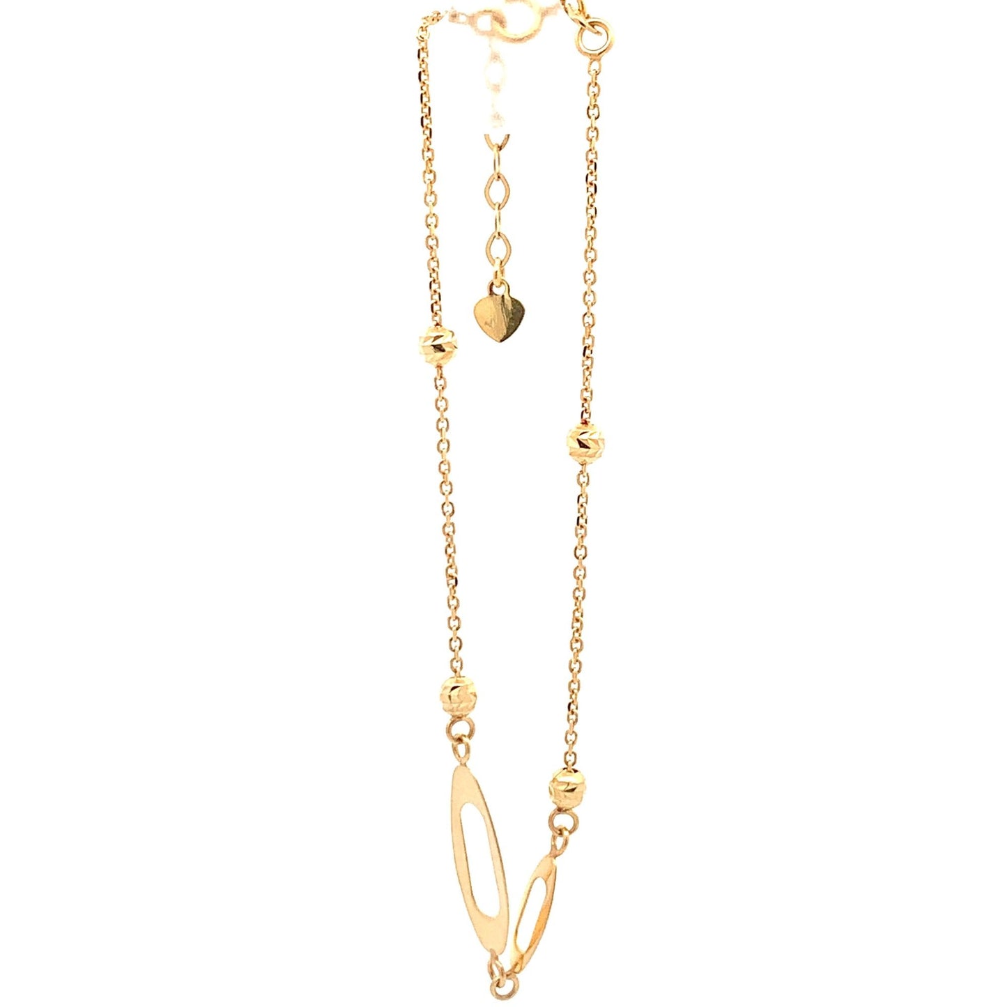 18K Gold Bracelet Oval Beads Size 7 inches plus one inch Extension Charm - Rafant