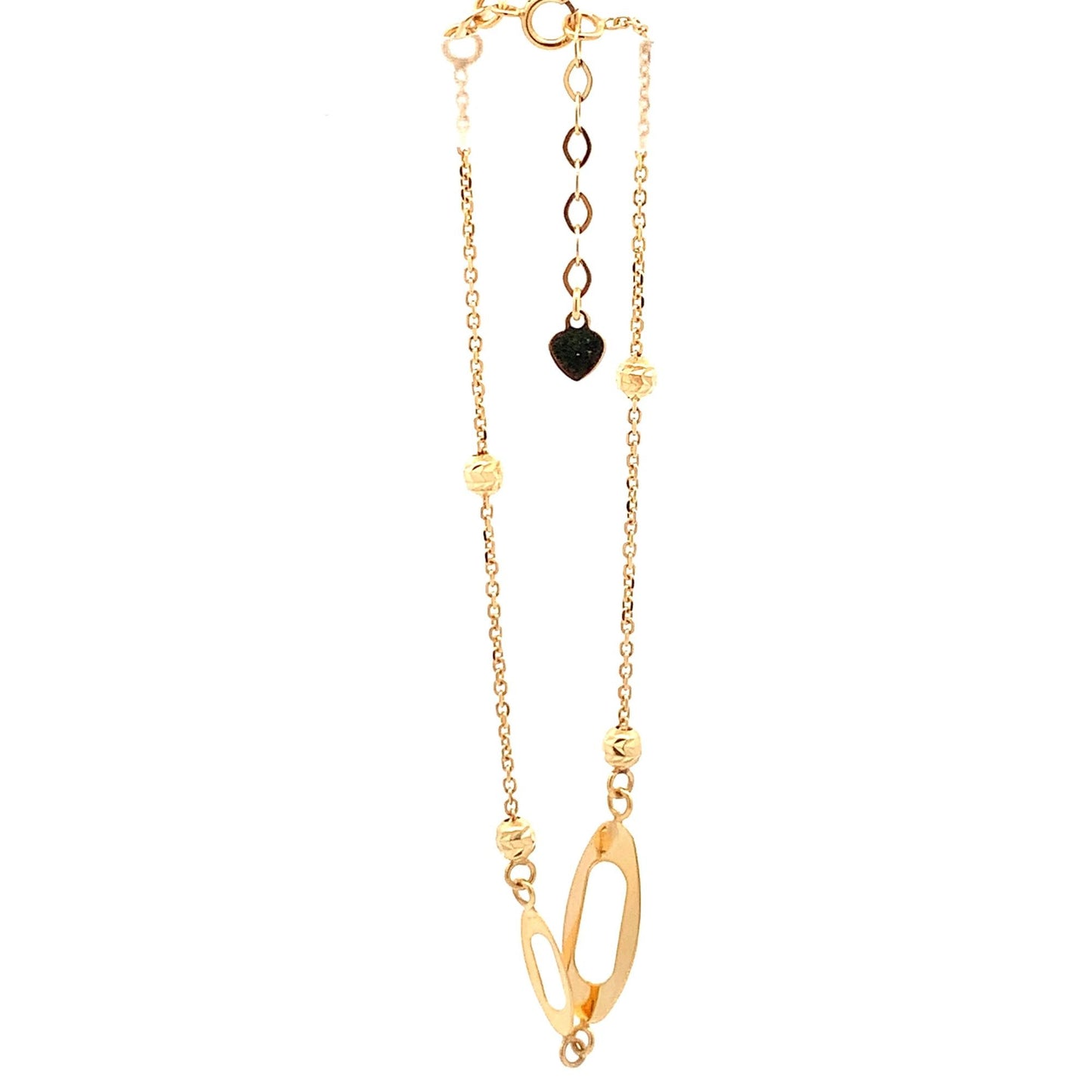 18K Gold Bracelet Oval Beads Size 7 inches plus one inch Extension Charm - Rafant