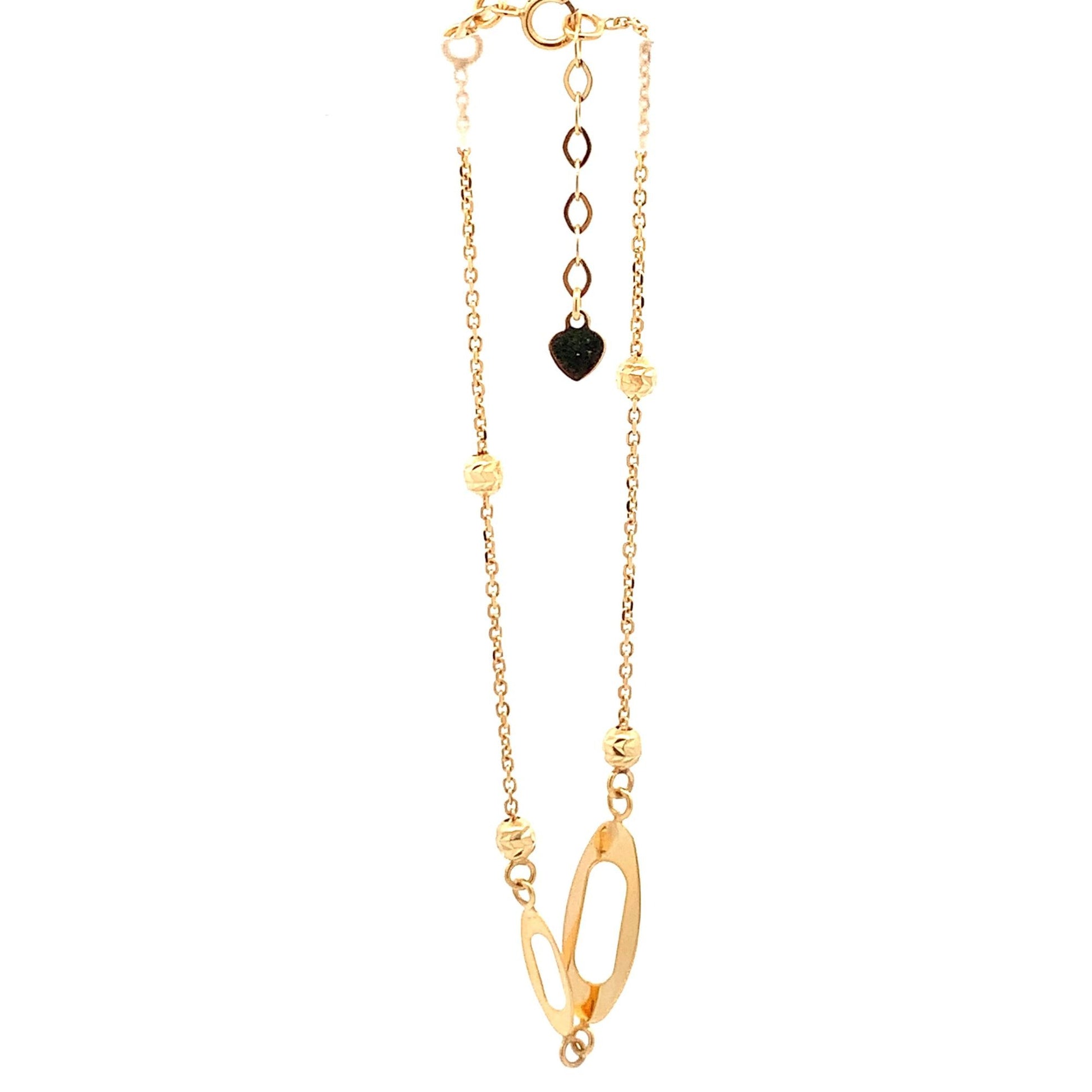 18K Gold Bracelet Oval Beads Size 7 inches plus one inch Extension Charm - Rafant