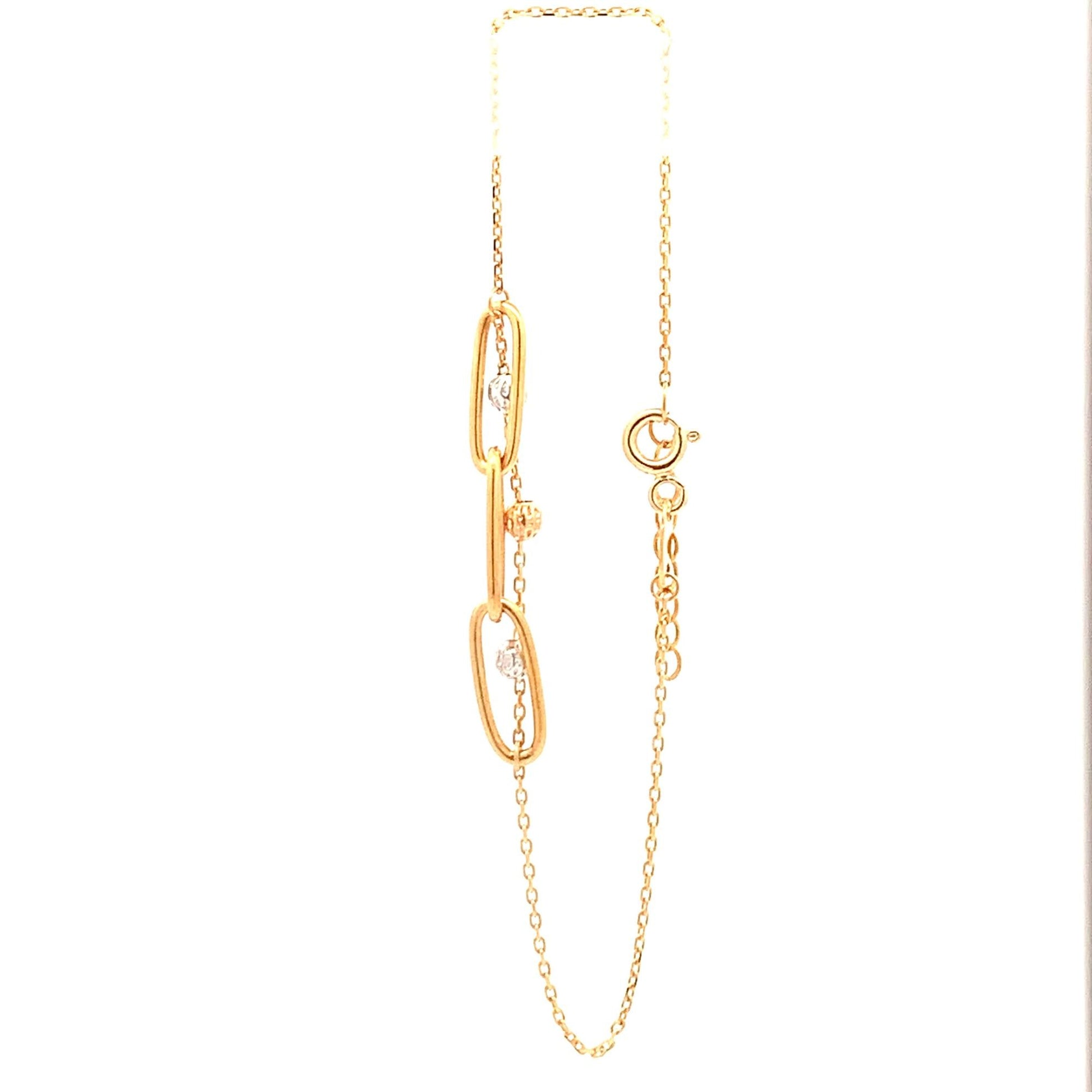 18K Gold Bracelet Cable Chain White Rose Yellow Gold Beads S 6.5 inches 0.5" extension 2.39 grams - Rafant