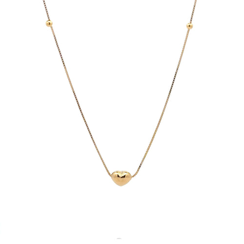 18K Gold Necklace Chain 17.75 inches Pendant  Heart Puffed Beads Tiny 1.48 grams - Rafant