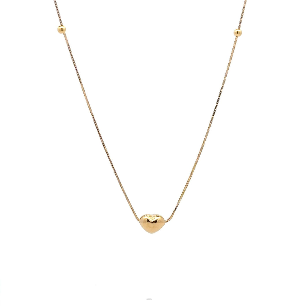 18K Gold Necklace Chain 17.75 inches Pendant  Heart Puffed Beads Tiny 1.48 grams - Rafant