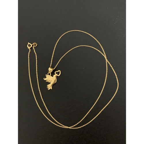 18K Gold Necklace Chain 17.75 inches with Bird Heart Pendant 1.82 grams - Rafant