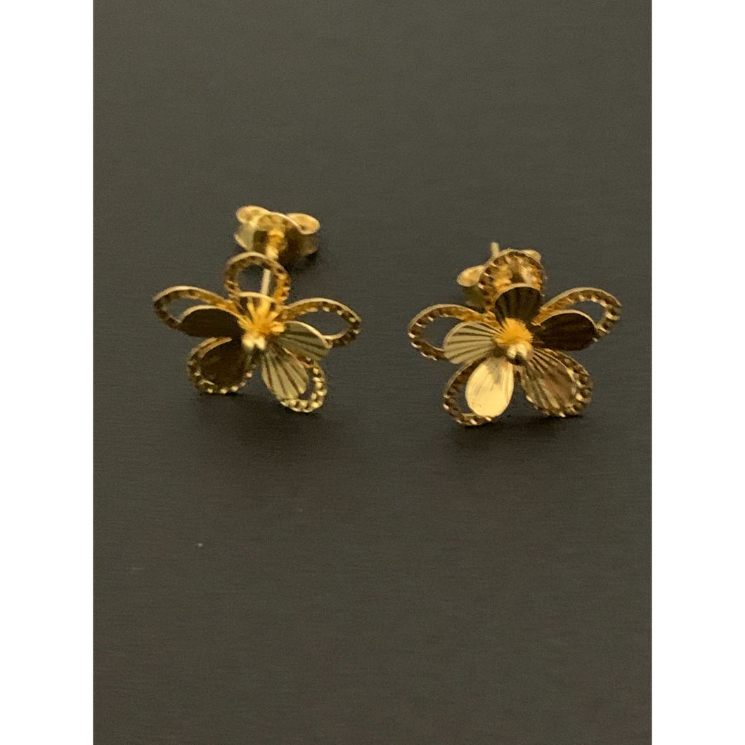 18K Gold Earrings Stud Flower 1.15 grams - Rafant