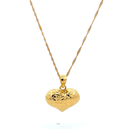 18K Gold Necklace Chain 17.5 inches Pendant Heart Puffed 1.40 grams - Rafant